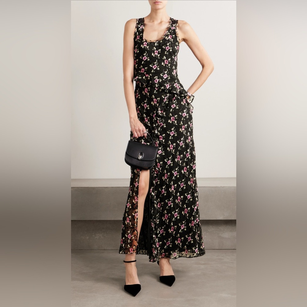 LoveShackFancy Black and Pink Floral Maxi Dress
